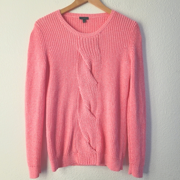 Talbots Sweaters - Talbots Marled Pink Twisted Cable Knit Crewneck Sweater Size Small